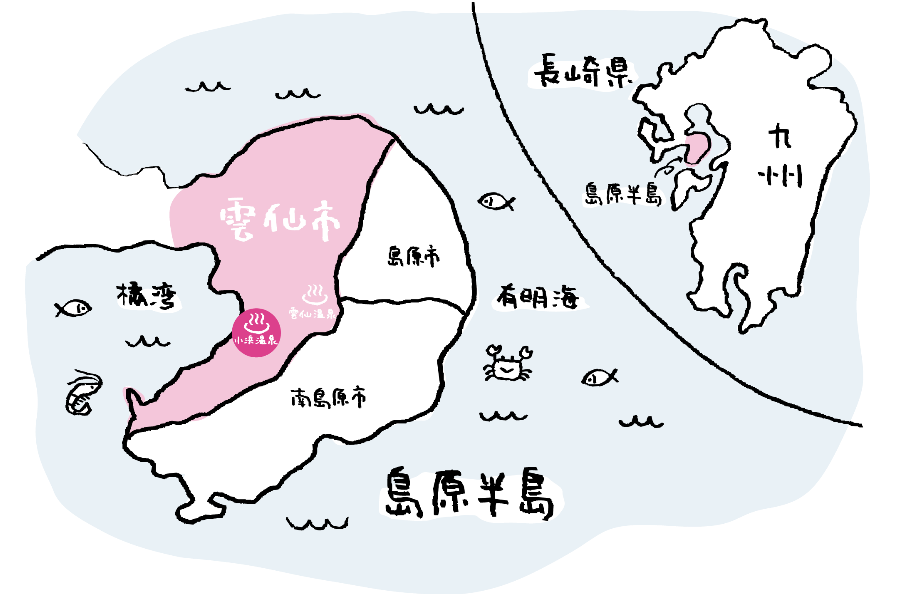 九州と島原半島のイラスト地図
